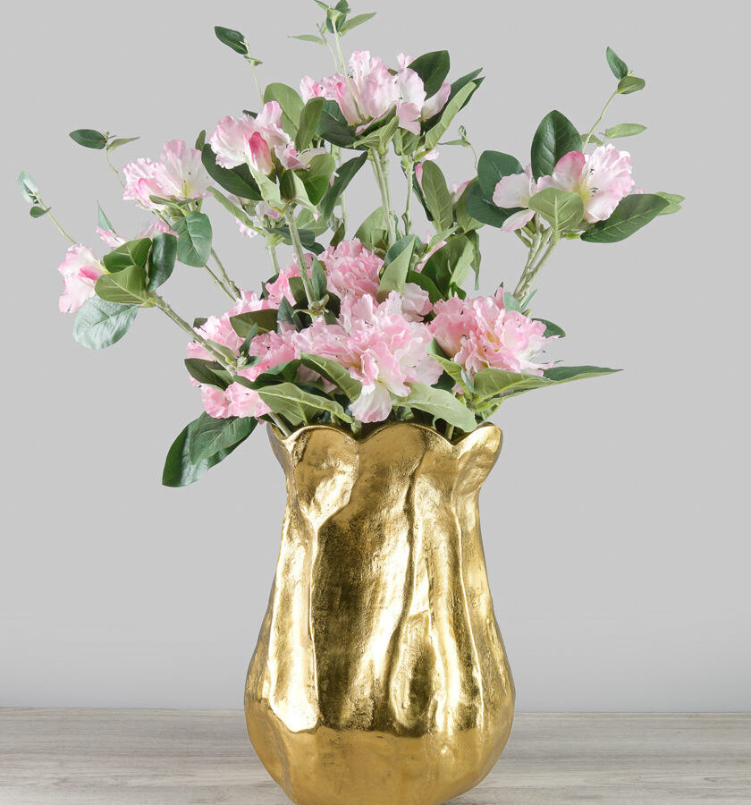 14.5in Tall Aluminum Scalloped Brushed Gold Vase