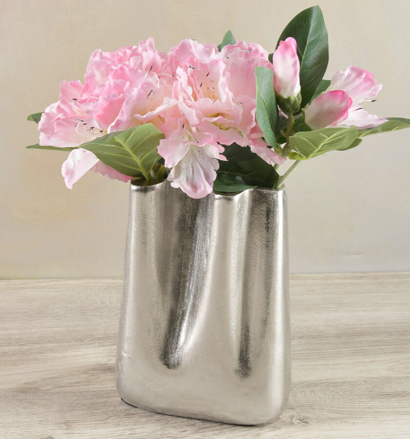 8in Tall Silver Aluminum Narrow Wave Vase