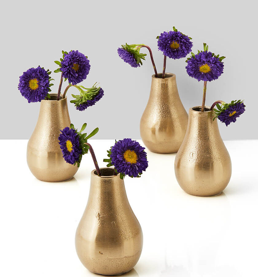 4in Tall Gold Aluminum Bud Vase Set of 4