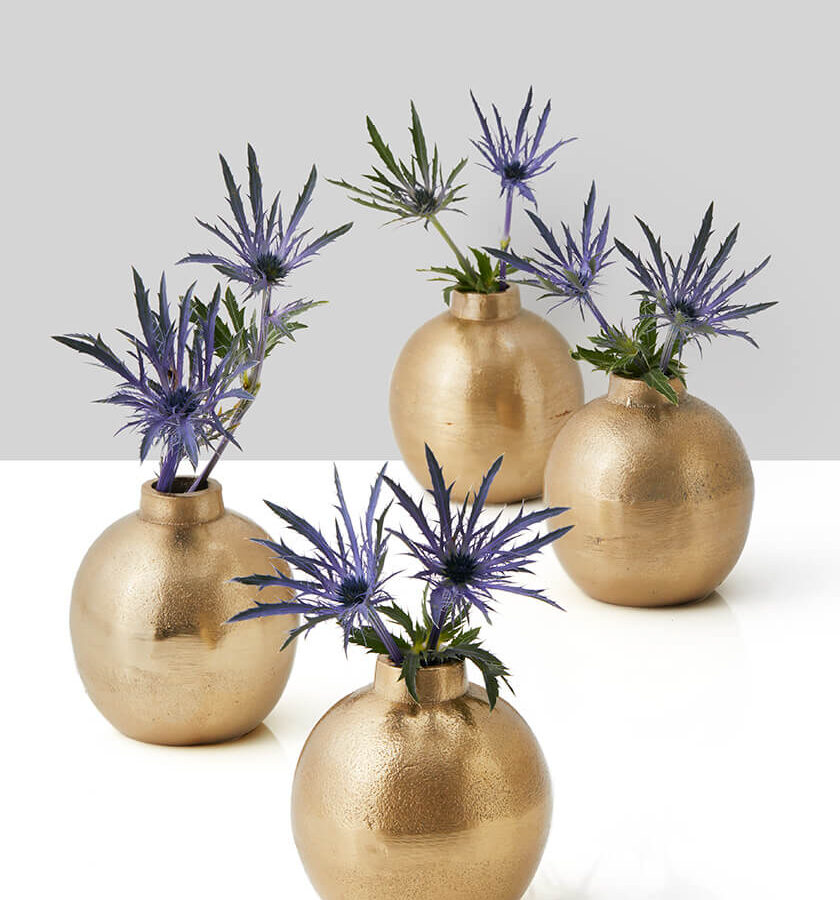 3.5in Tall Gold Ball Bud Aluminum Vase Set of 4